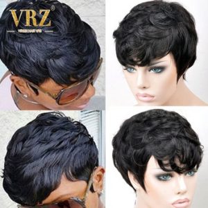 Short Human Hair Wigs Pixie Cut Wavy Short Full Wig With Bangs Perruque Cheveux Humain Cheap Bob Natural Curly Wig for Women VRZ discountshub
