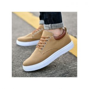 Solid Color Men's Breathable Lace-up Canvas Sneakers - Khaki discountshub