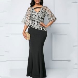 Spring Autumn African Maxi Dresses For Women 2020 Black Fashion Robe Long Dress Lace Bazin Vestido Dashiki Party African Clothes discountshub