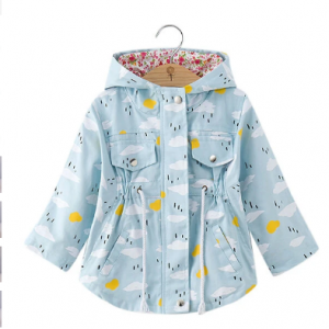 Spring Autumn Girls Windbreaker Coat Toddler Kids Printed Hooded Outwear Pink Blue Jacket Coats discountshub