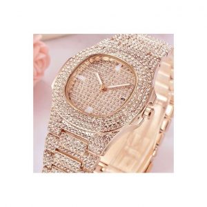 Studded Rhinestone Men Women Unisex Wrist Watch-Rose Gold discountshub
