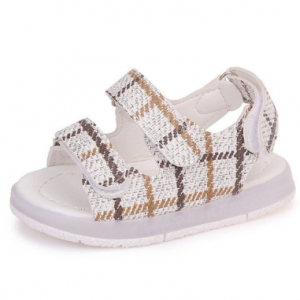 Unisex Kids Plaid Decor LED Light Soft Sole Hook Loop Sandals discountshub