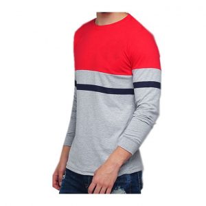Vidana Men Grey Melange & Red Round Neck T-Shirt discountshub