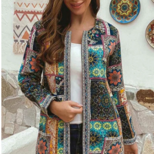 Vintage Printed Long Sleeve Plus Size Cardigan discountshub
