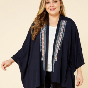 Vintage Ribbon Bat Sleeve Irregular Knit Plus Size Cardigan discountshub