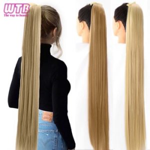WTB Long Silky Straight Synthetic Drawstring Ponytail Hairpieces for Women Clip In Hair Tail False Hair 80cm Hair Extensions discountshub