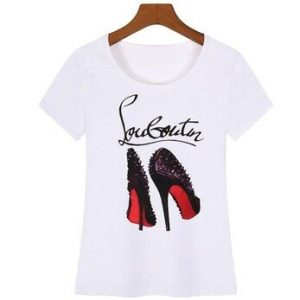 White T Shirt Women Tops Fashion High Heel Shoes Letter Print Tshirt 2020 Women Shirts Summer Short Sleeve Tee Shirt Femme discountshub
