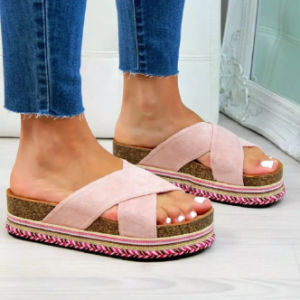Women Casual Cross Band Peep Toe Platform Slippers discountshub