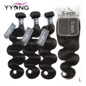 Yyong Hair 5x5 Closure With Bundles Brazilian Body Wave With Closure 4/5pcs Lot Remy Human Hair Bundles With Closure 10-30inch discountshub