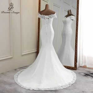 Sexy wedding dress 2020 appliques flower robe de mariee elegant bride dress lace wedding gowns beautiful mermaid bridal gown discountshub