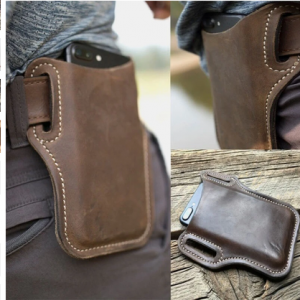 Men Genuine Leather 7.2 Inch EDC Retro Short Cell Phone Case Belt Bag discountshub