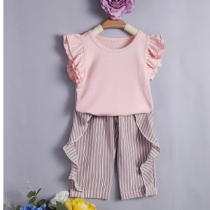 Ruffled Shoulder Girl's Summer Set For 1-11 Years discountshub