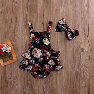 2PCS Newborn Toddler Baby Girls Clothes Flower Romper Sleeveless Jumpsuit Outfits Headband Clothes discountshub