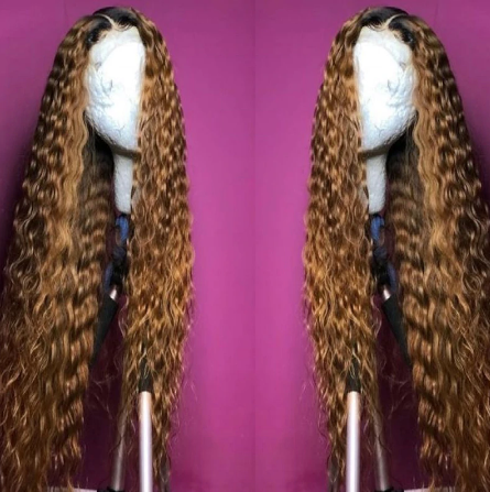 30 Inch Ombre Blond Curly 13X6 Lace Front Human Hair Wig Long Afro Kinky Curly Closure Wig Natural Hairline Glueless Wig discountshub