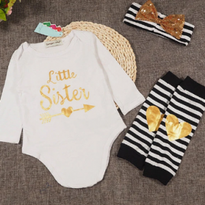 3PCS Set Girl Clothes Romper Jumpsuit+ Leg Warmer+Headband For 0-24M discountshub