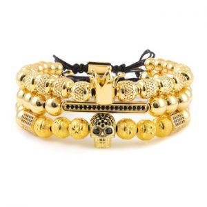3pcs/set Luxury Men Bracelet King Crown Pattern Beads CZ Skeleton Skull Ball Charms Men's bracelets & bangles for Men Jewelry discountshub