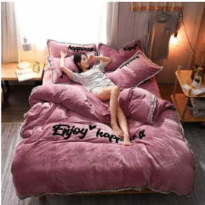 4Pcs Double-sided Flannel Coral Fleece Bedding Set Full Queen Size Duvet Quilt Cover Fitted Sheet discountshub