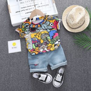 Baby Clothes Outfit Boys Summer Cartoon Animal Print T Shirt Set and Short Jeans Set for Boy Clothing Costume 1 2 3 4 Years discountshub