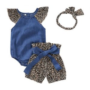 Baby Girls Clothes Romper Tops+Shorts+Headband Outfits Sets discountshub
