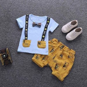 Baby Outfit 2Pcs Infant Baby Kids Boys Letter Print Smile Tops+Pants Outfits Clothes Set-Blue discountshub