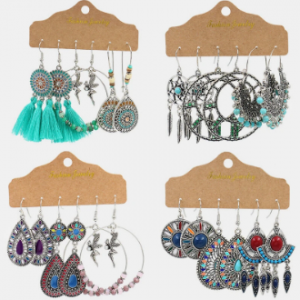 Bohemian Geometric Dreamcatcher Tassel Earrings Set Ethnic Hollow Turquoise Water Drop Earrings discountshub