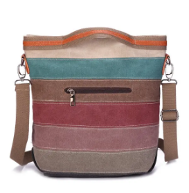 Canvas Contrast Color Striped Handbag Shoulder Bags Crossbody Bags For Women discountshub