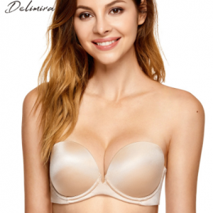 Delimira Women's Padded Seamless Underwire No Show Lift Push up Multiway Strapless Bra discountshub