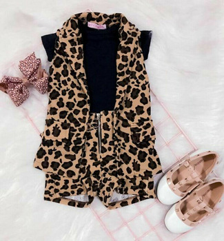 Emmababy Summer Toddler Baby Girl 3PCS Clothes Outfit Sleeveless Leopard Shirt+Tops T-Shirt+Short Pants Set discountshub