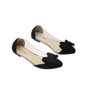 Fancy Transparent Bow Detail Ladies Flat Shoes - Black discountshub