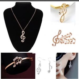 Fashion Jewelry 5 In 1 Musical Note Necklace, Bangle,earring And Brooch Set-gold/silver discountshub