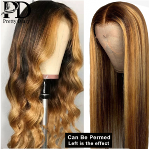 Glueless Lace Front Human Hair Wig Straight Highlight Ombre Hair Pre Plucked Hair Line Bleached Knots Brazilian Remy Hair Wigs discountshub