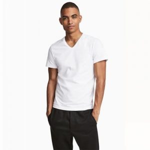 H & M Mens V-neck Plain Tee - White discountshub