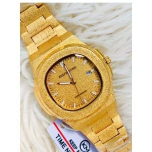 Keep Moving Men's Sprayed Iced Stone Bracelet Watch - Full Gold discountshub
