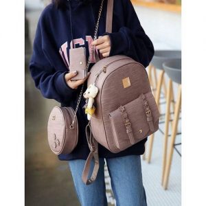 Ladies 3 In 1 Fashion Leather Bag With Cross Body And Wallet Nude discountshub