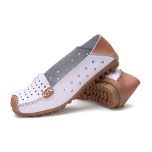Leather Color Match Hollow Out Soft Breathable Slip On Flat Shoes discountshub