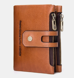 Men Genuine Leather Double Zipper Buckle Wrinkle Free Anti theft Wallet Purse discountshub