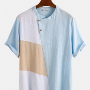 Mens 100% Cotton Designer Contrast Color Patchwork Casual Short Sleeve T-Shirt discountshub