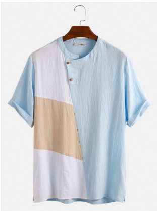 Mens 100% Cotton Designer Contrast Color Patchwork Casual Short Sleeve T-Shirt discountshub