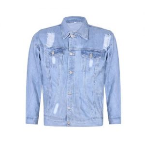 Men's Distressed Denim Button Down Jacket - Blue discountshub