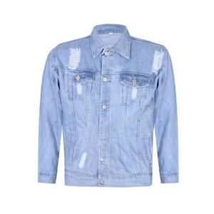 Men's Distressed Denim Button Down Jacket - Blue discountshub