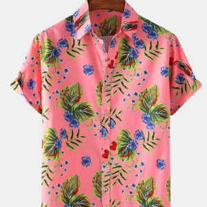 Mens Leaf & Floral Print Light Casual Holiday Short Sleeve Shirts discountshub
