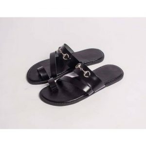 Men's Leather Classic Palm Slippers - Black discountshub