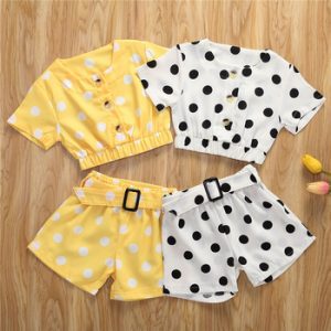 Newborn Baby Girls Summer Clothes Short Sleeve Button Polka Dots Print T-shirts Tops Shorts 2PCS Children Casual Outfits Clothes discountshub