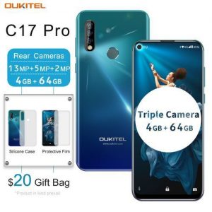 Oukitel C17 Pro 6.35-inch Android 9.0 With Back Case,(4GB RAM 64GB ROM)Cortex A53 2.0GHz Triple Rear Cameras 4G Smartphone-BLUE discountshub