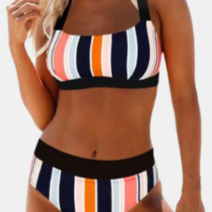 Plus Size Bikinis Thick Stripes High Waist Backless Women Swimwear discountshub