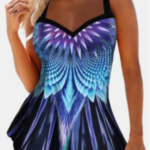 Plus Size Swimwear Print Shaped Cover Belly Swimdresses discountshub