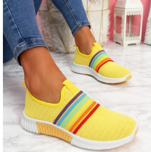 Plus Size Women Rainbow Stripe Knitted Breathable Casual Walking Shoes discountshub
