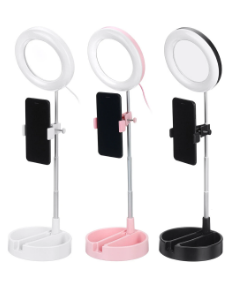 Portable LED Beauty Ring Light Lamp Live Streaming Foldable Light Desktop Phone Holder with Mirror for Youtube Tiktok Makeup Live discountshub