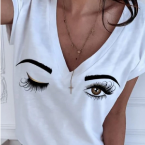 Printed Short Sleeve V-neck Casual T-shirt For Women discountshub
