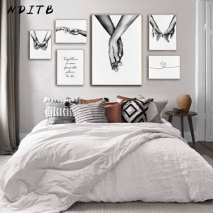 Romantic Hand in Hand Canvas Painting Black White Wall Art Poster Print Nordic Fashion Picture Couples Lovers Room Decoration discountshub